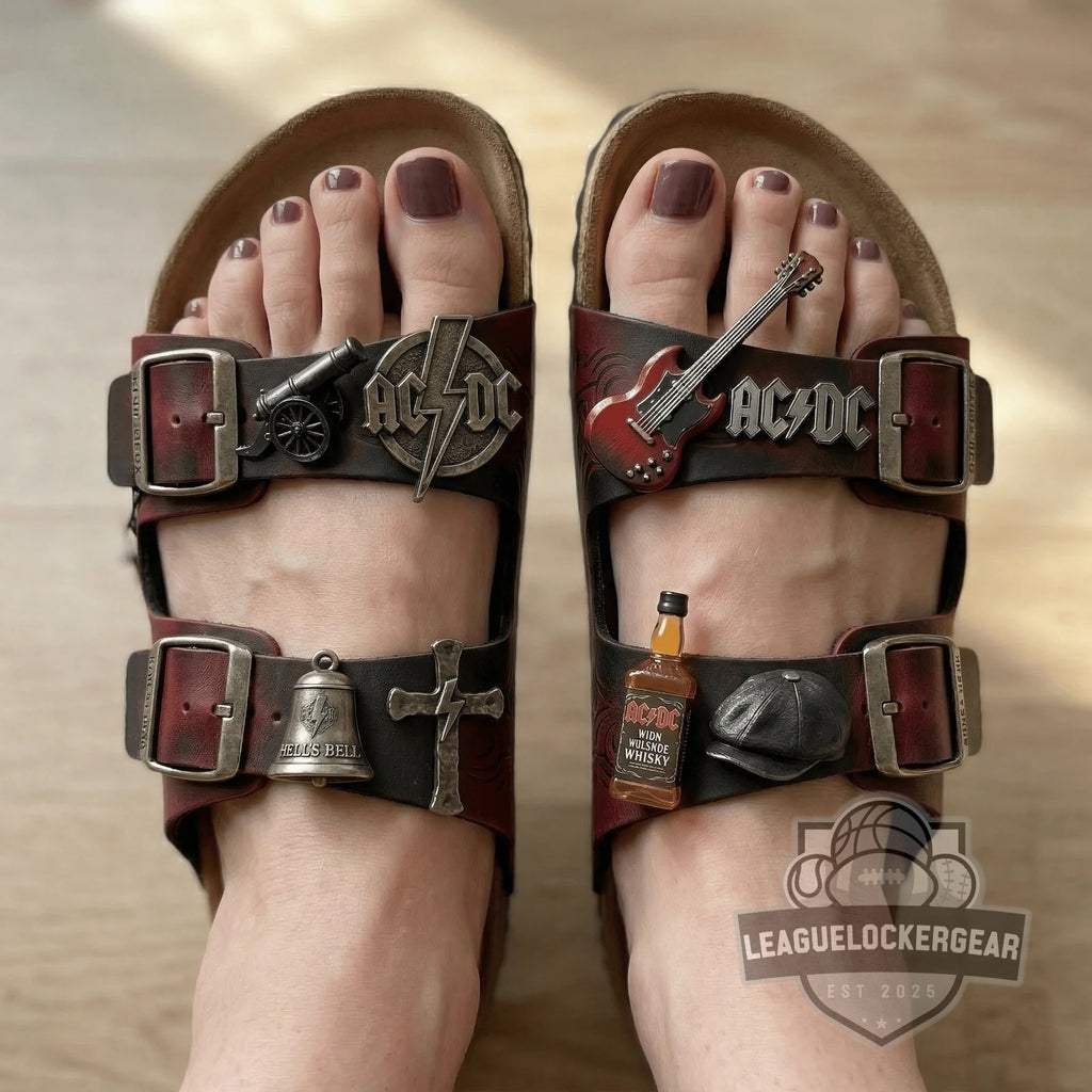 AC/DC Hells Bells High Voltage Sandals With Charms - LeagueLockerGear