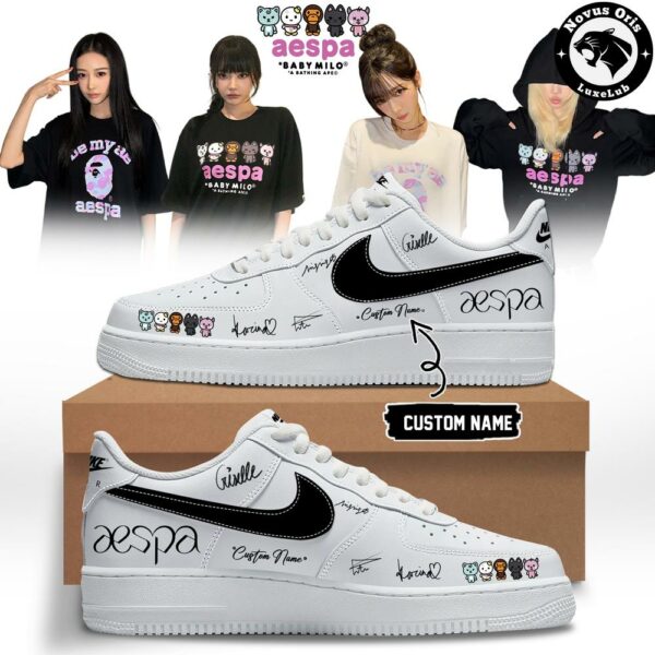 aespa x BAPE Baby Milo Custom Signed Edition Air Force 1 - NovusOris Best Merch For Fans