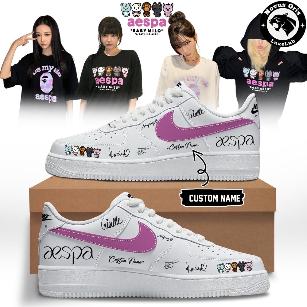 aespa x BAPE Baby Milo Custom Signed Edition Air Force 1 - NovusOris Best Merch For Fans