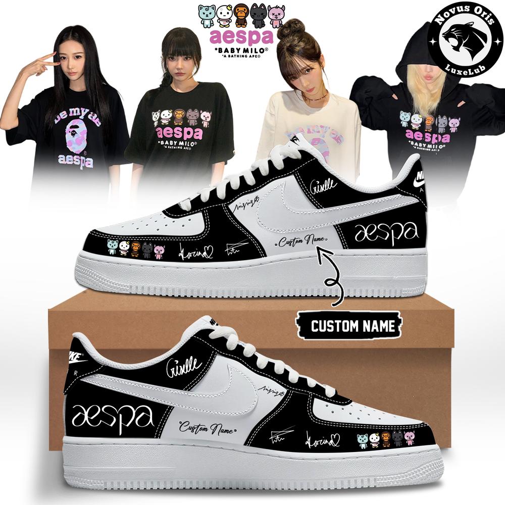 aespa x BAPE Baby Milo Custom Signed Edition Air Force 1 - NovusOris Best Merch For Fans