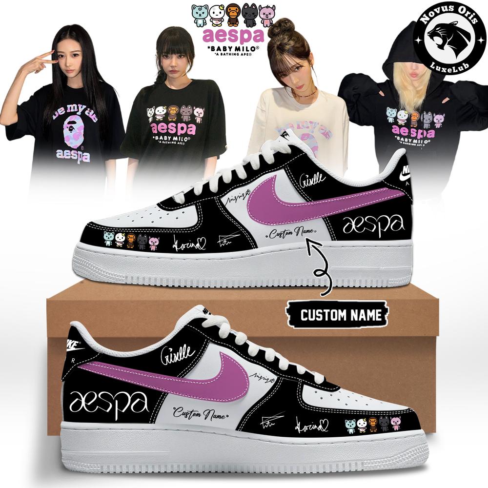 aespa x BAPE Baby Milo Custom Signed Edition Air Force 1 - NovusOris Best Merch For Fans