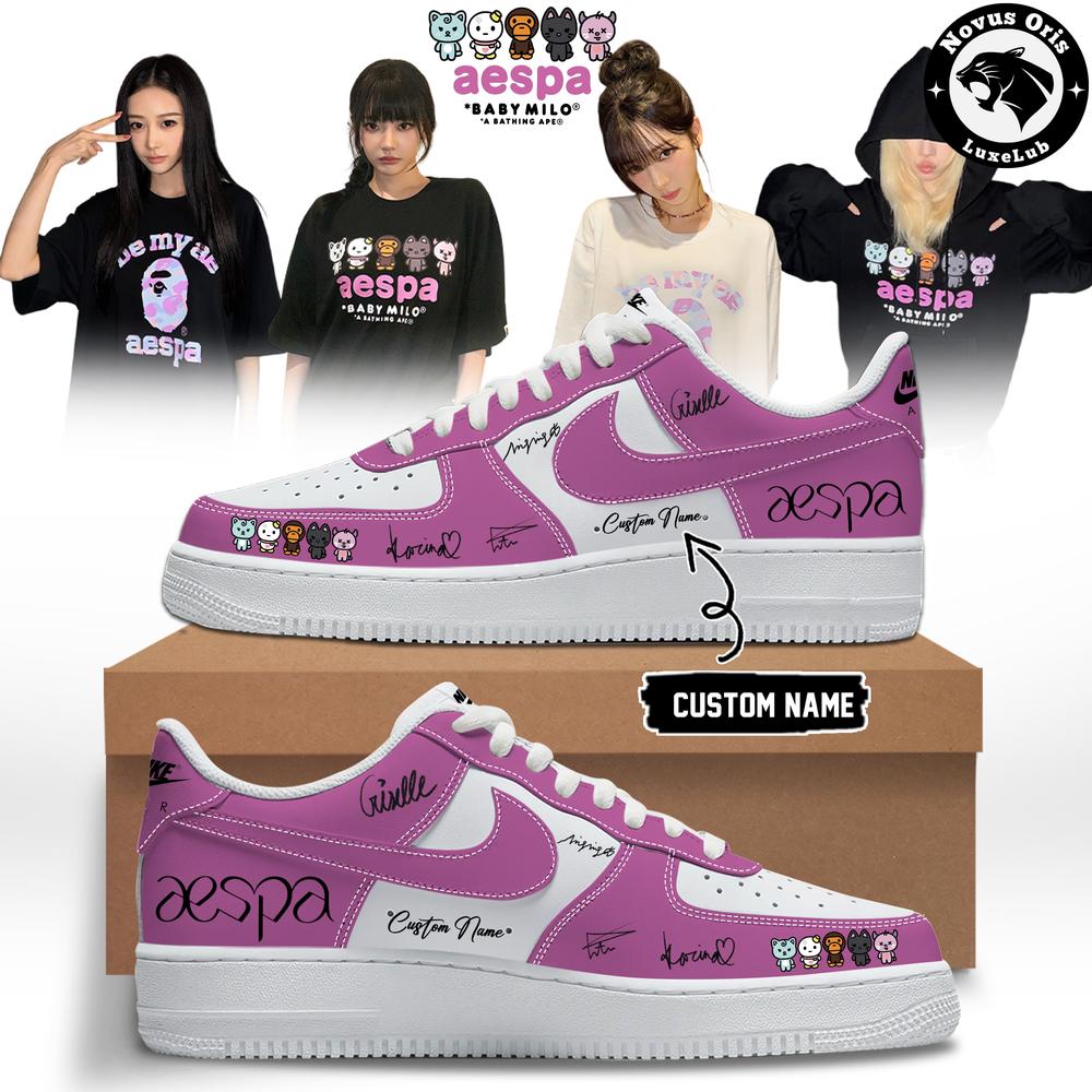aespa x BAPE Baby Milo Custom Signed Edition Air Force 1 - NovusOris Best Merch For Fans