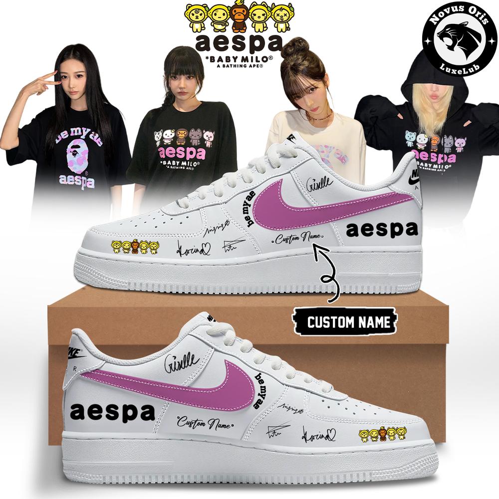aespa x BAPE Baby Milo Custom Signed Edition Air Force 1 - NovusOris Best Merch For Fans