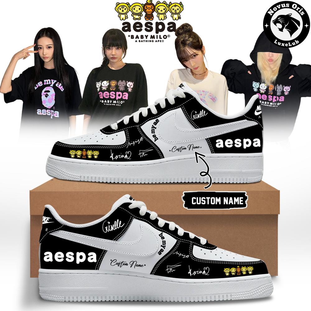 aespa x BAPE Baby Milo Custom Signed Edition Air Force 1 - NovusOris Best Merch For Fans