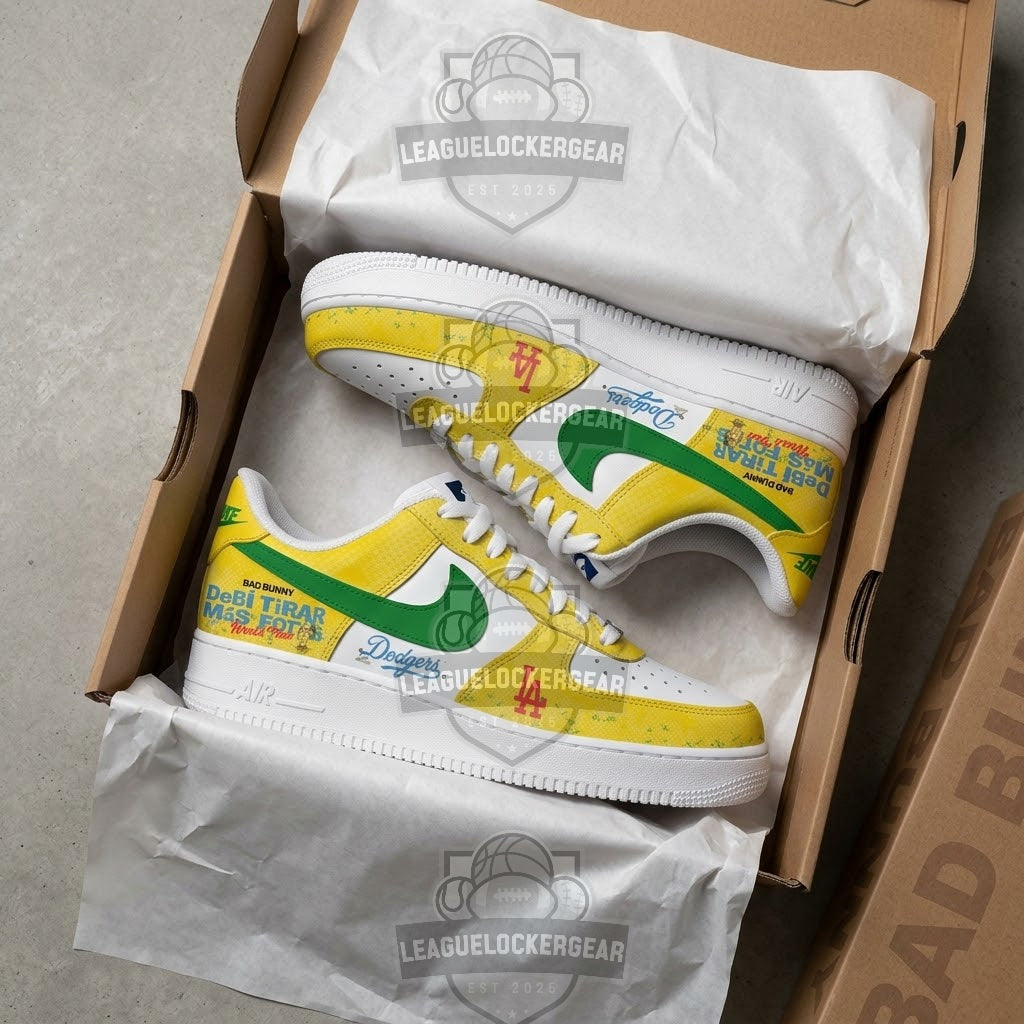 Bad Bunny Los Angeles Dodgers DeBí TIRAR Más FOToS World Tour Custom Sneakers - LeagueLockerGear