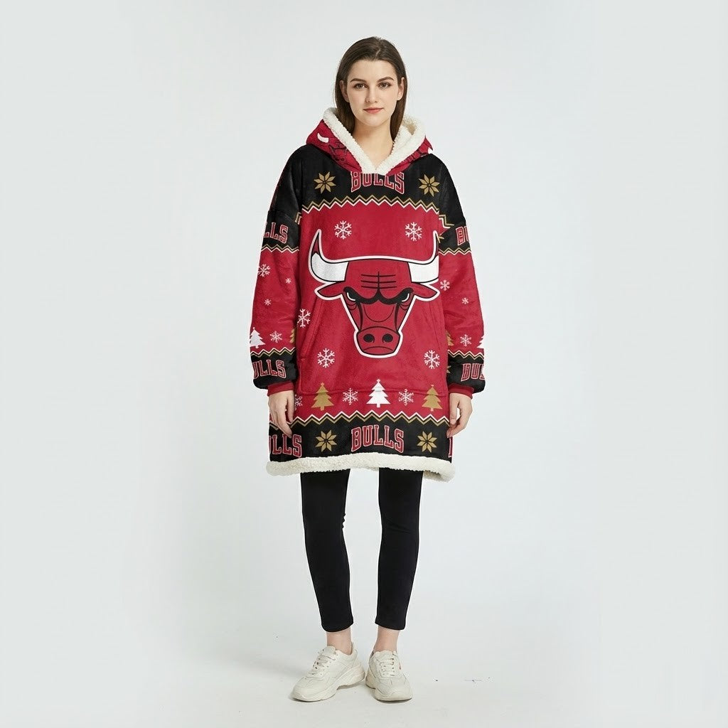 Chicago Bulls NBA Sherpa Hoodie Blanket – “See Red” Legendary Festive Holiday Snuggle Pullover - LeagueLockerGear