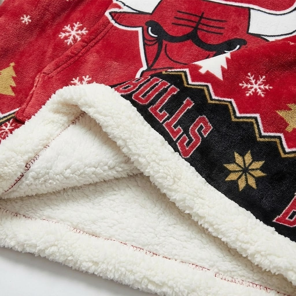 Chicago Bulls NBA Sherpa Hoodie Blanket – “See Red” Legendary Festive Holiday Snuggle Pullover - LeagueLockerGear