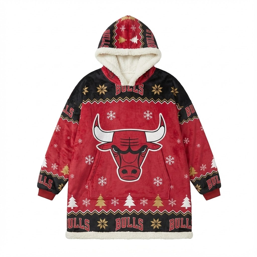 Chicago Bulls NBA Sherpa Hoodie Blanket – “See Red” Legendary Festive Holiday Snuggle Pullover - LeagueLockerGear