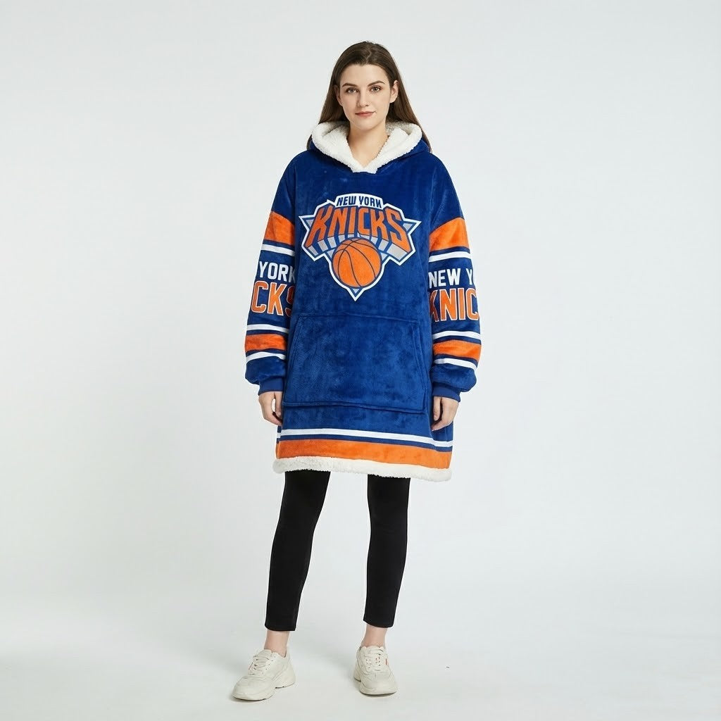 New York Knicks NBA Sherpa Hoodie Blanket – “New York Forever” Iconic Warm Winter Wearable - LeagueLockerGear