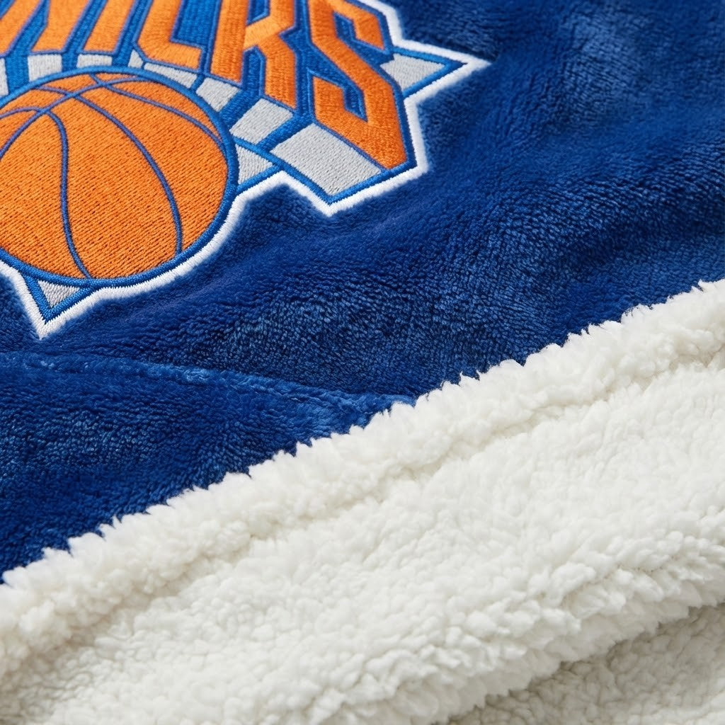 New York Knicks NBA Sherpa Hoodie Blanket – “New York Forever” Iconic Warm Winter Wearable - LeagueLockerGear