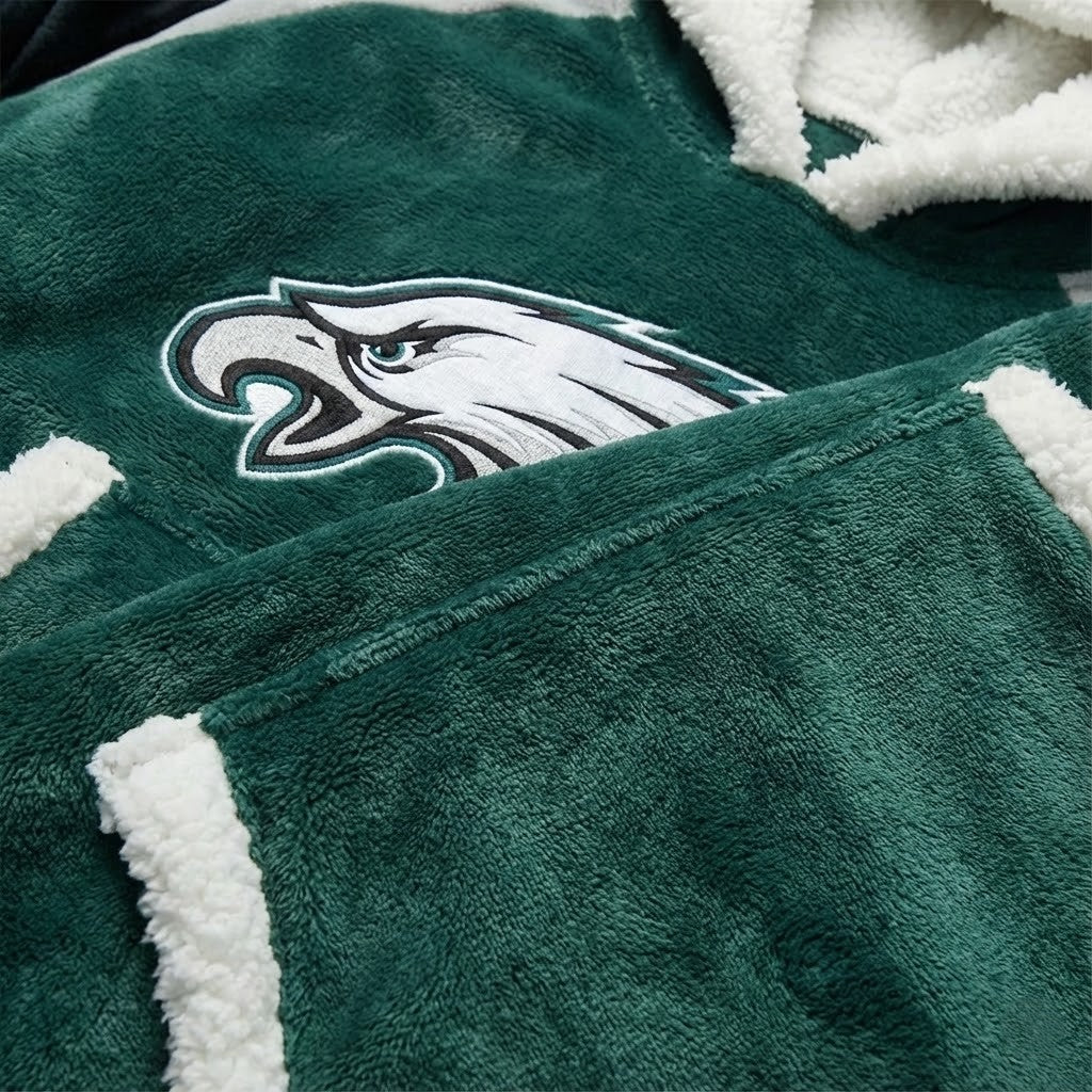 Philadelphia Eagles NFL Sherpa Hoodie Blanket – “Fly Eagles Fly” Ultimate Cozy Fleece Loungewear - LeagueLockerGear