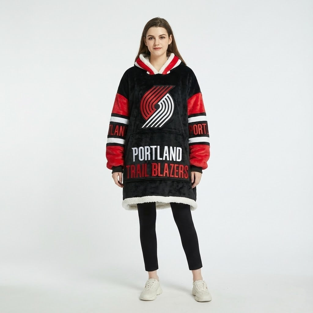 Portland Trail Blazers NBA Sherpa Hoodie Blanket – “Rip City” Blazing Comfy Fleece Poncho - LeagueLockerGear