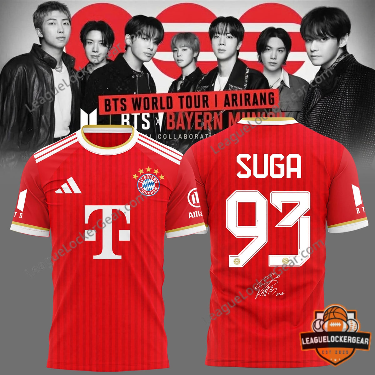 Suga BTS FC Bayern Munich World Tour Arirang Football Jersey - LeagueLockerGear