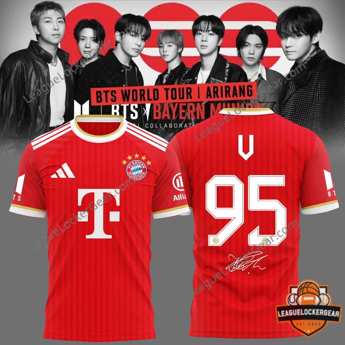 V BTS x Bayern Munich World Tour Arirang Collaboration Jersey - LeagueLockerGear