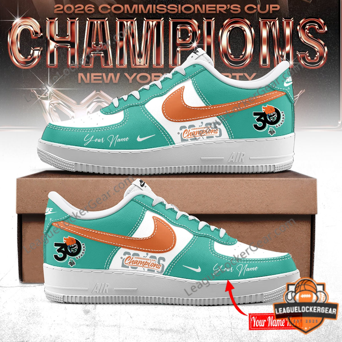 NY Liberty 2026 WNBA Commissioner Cup Champions AF1 Sneakers - LeagueLockerGear