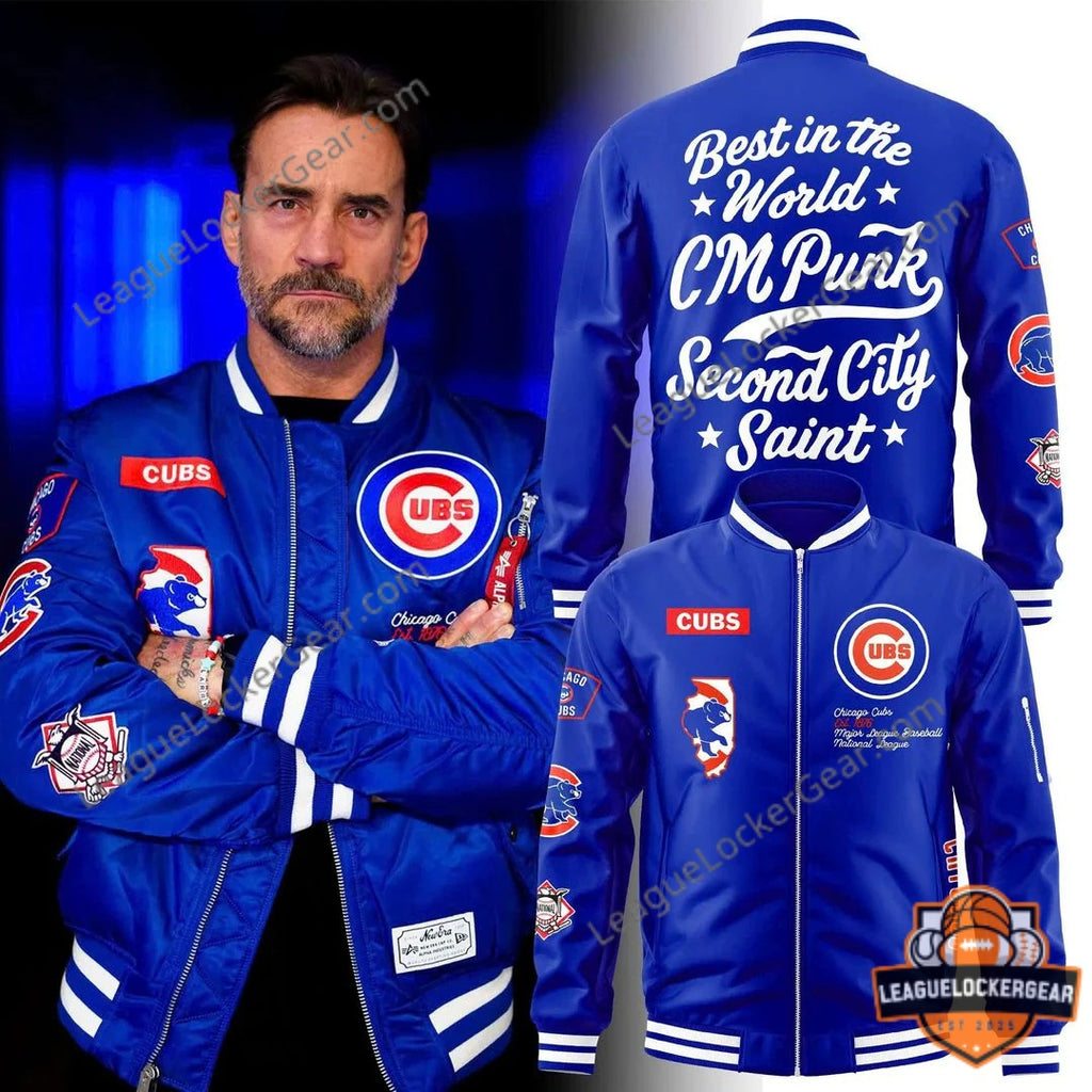 CM Punk Chicago Cubs Blue Varsity Jacket - LeagueLockerGear
