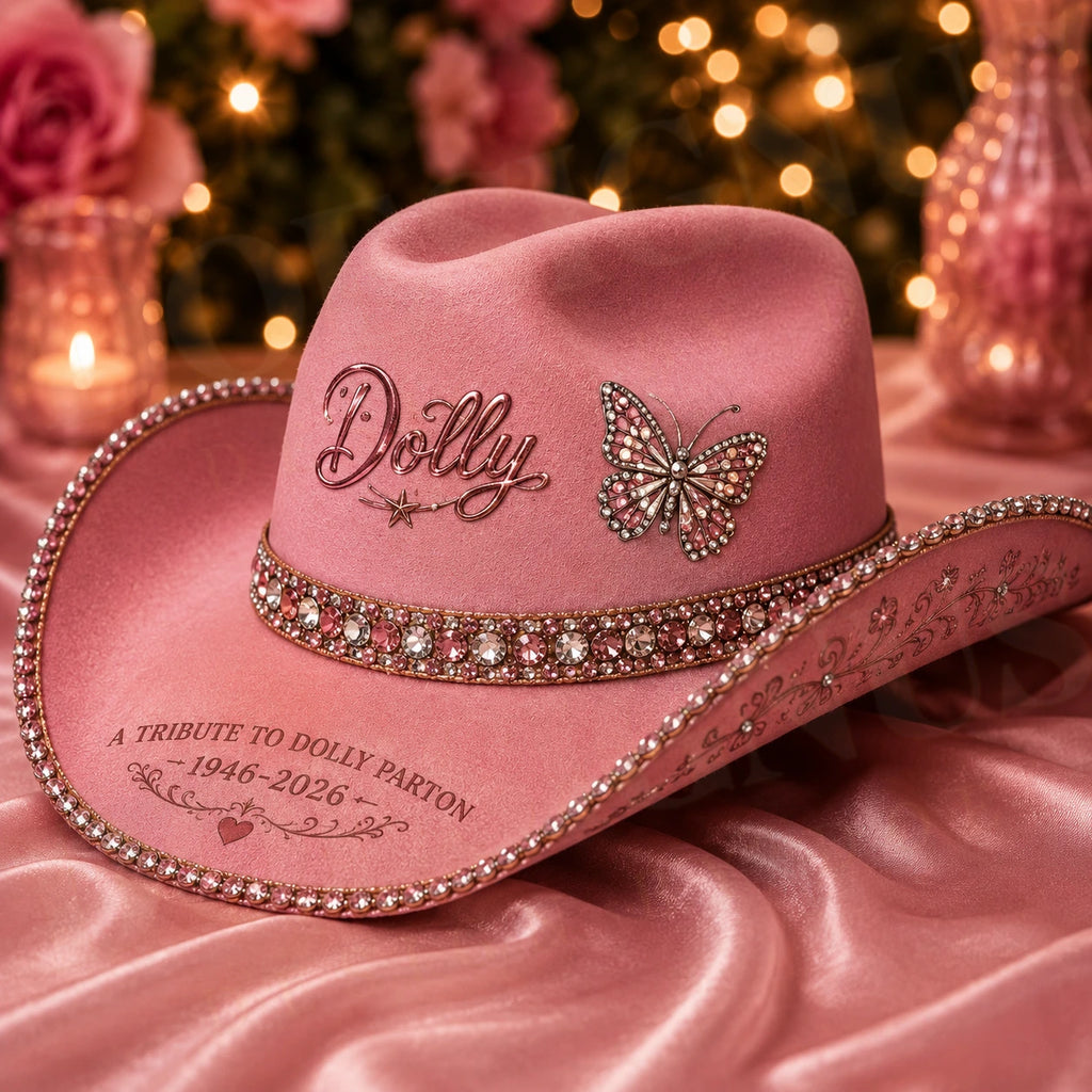 Dolly Parton 1946–2026 Tribute Pink Rhinestone Cowboy Hat - LeagueLockerGear