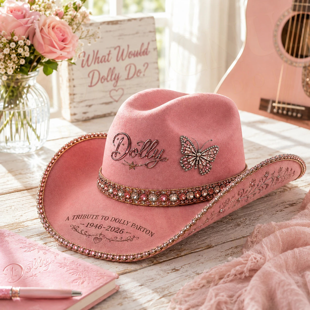 Dolly Parton 1946–2026 Tribute Pink Rhinestone Cowboy Hat - LeagueLockerGear
