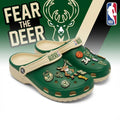 Milwaukee Bucks NBA Crocs Clogs – “Fear The Deer” Green Cream Dominating Fan Footwear - LeagueLockerGear