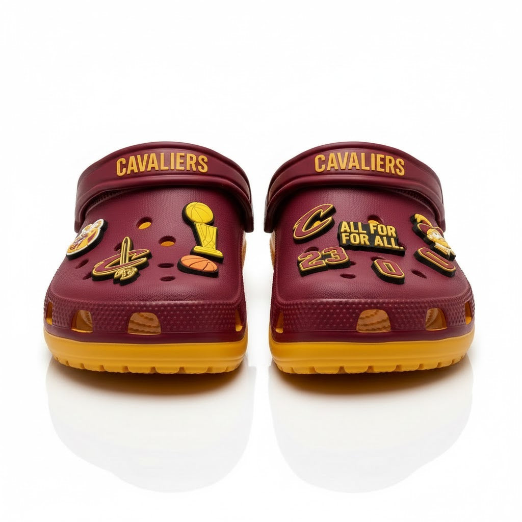 Cleveland Cavaliers NBA Crocs Clogs – “All For One” Wine Gold Ferocious Fan Footwear - LeagueLockerGear
