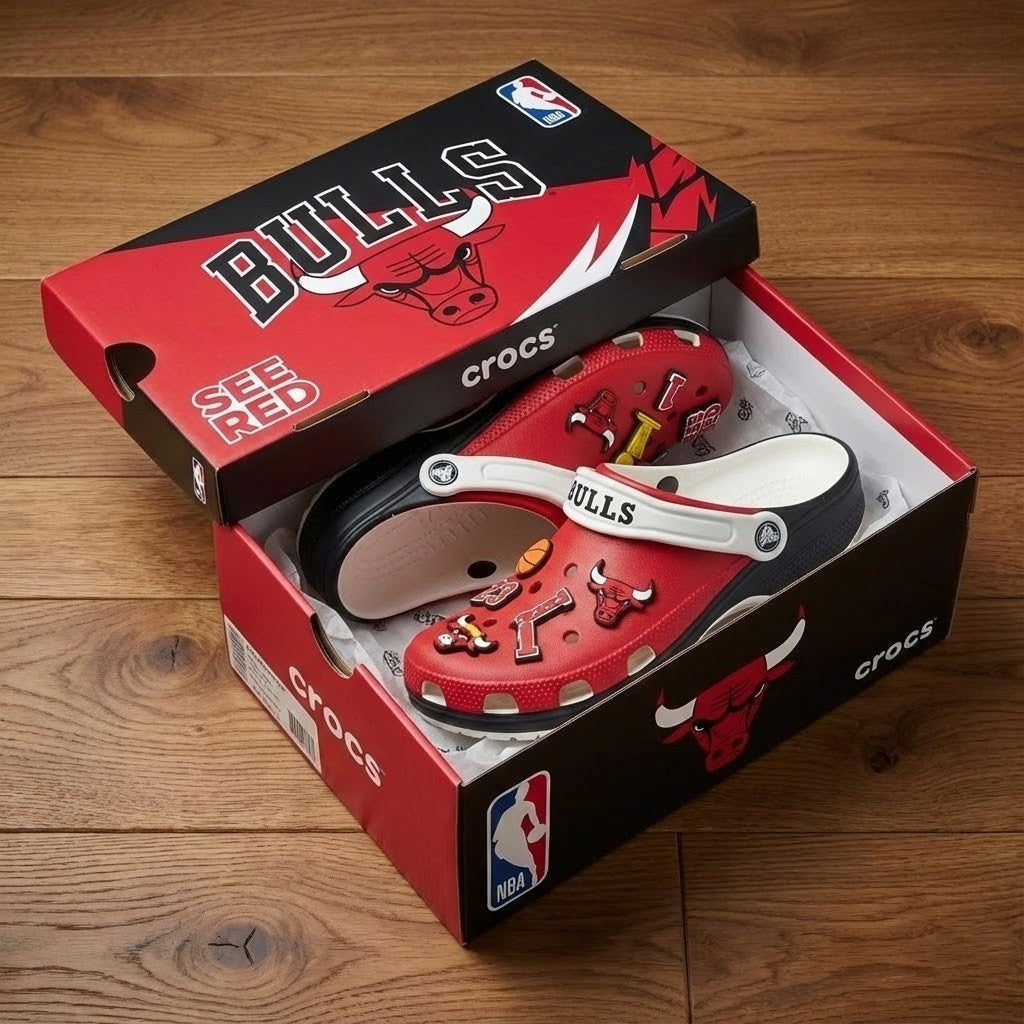 Chicago Bulls NBA Crocs Clogs – “See Red” Red Black Legendary Fan Footwear - LeagueLockerGear