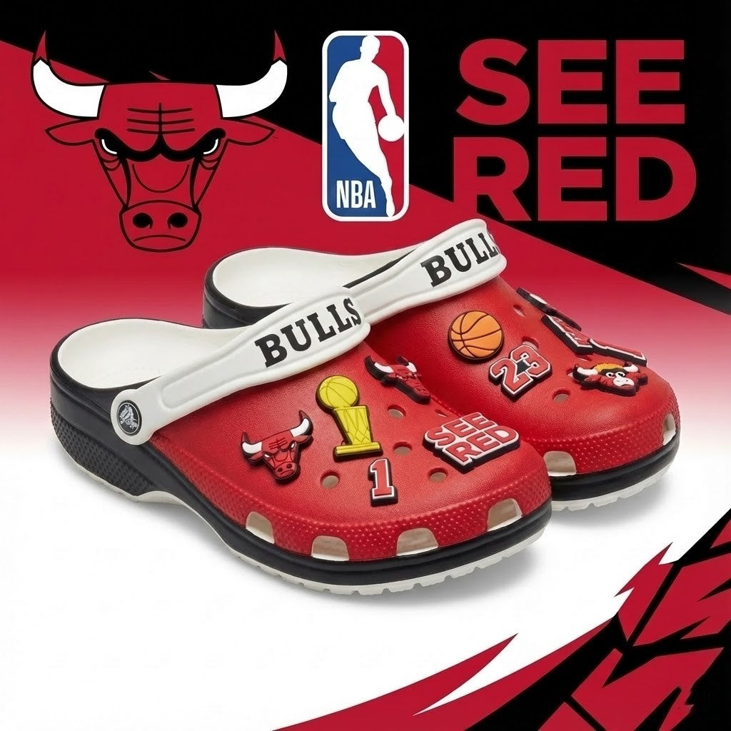 Chicago Bulls NBA Crocs Clogs – “See Red” Red Black Legendary Fan Footwear - LeagueLockerGear