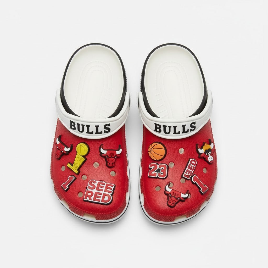 Chicago Bulls NBA Crocs Clogs – “See Red” Red Black Legendary Fan Footwear - LeagueLockerGear