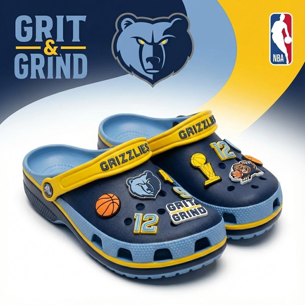 Memphis Grizzlies NBA Crocs Clogs – “Grit And Grind” Fierce Jibbitz Kit - LeagueLockerGear