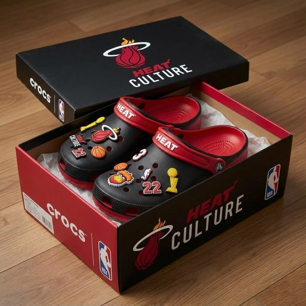 Miami Heat NBA Crocs Clogs – “Heat Culture” Black Red Intense Jibbitz Set - LeagueLockerGear