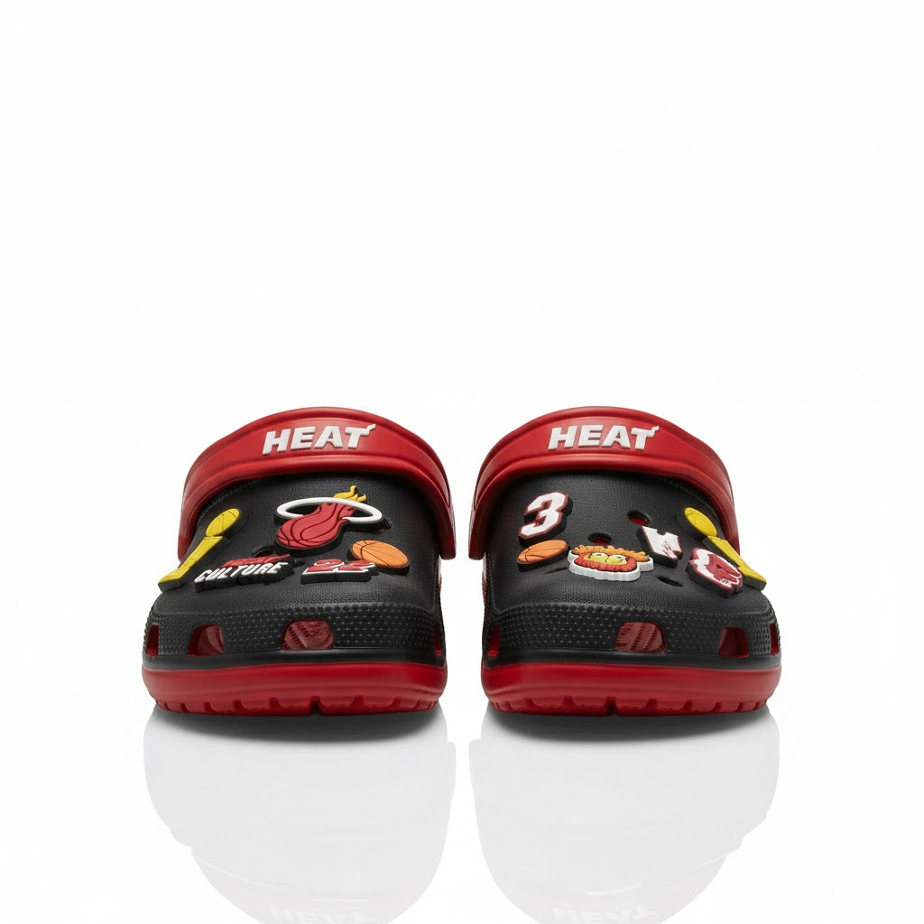 Miami Heat NBA Crocs Clogs – “Heat Culture” Black Red Intense Jibbitz Set - LeagueLockerGear