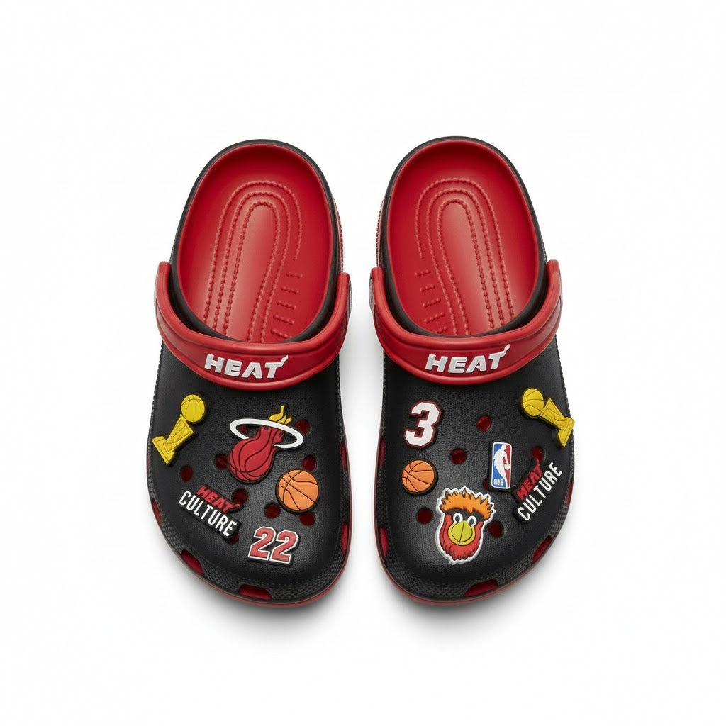 Miami Heat NBA Crocs Clogs – “Heat Culture” Black Red Intense Jibbitz Set - LeagueLockerGear