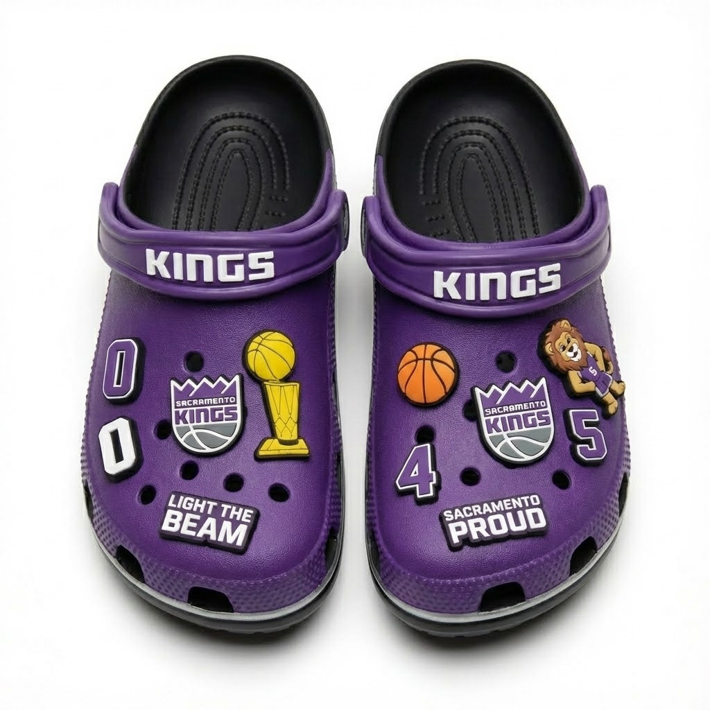 Sacramento Kings NBA Crocs Clogs – “Light The Beam” Royal Court Kicks - LeagueLockerGear