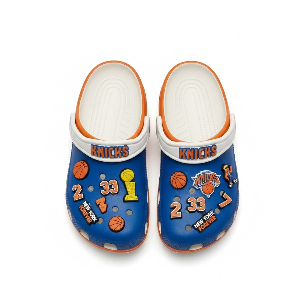 New York Knicks NBA Crocs Clogs – “New York Forever” Blue Orange Epic Jibbitz Set - LeagueLockerGear