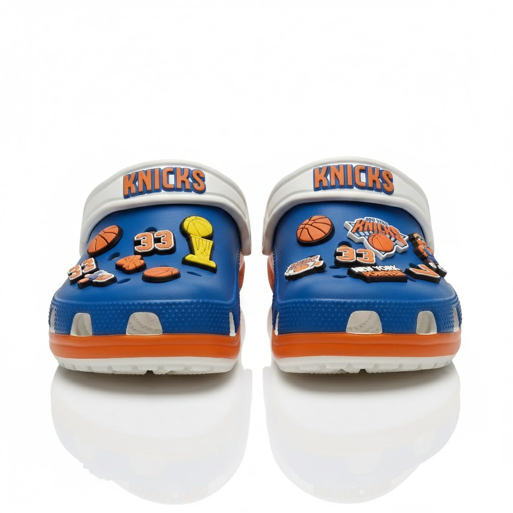 New York Knicks NBA Crocs Clogs – “New York Forever” Blue Orange Epic Jibbitz Set - LeagueLockerGear