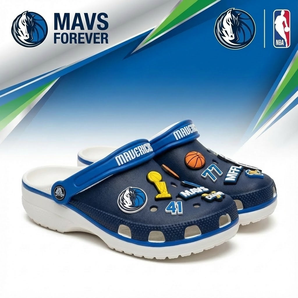 Dallas Mavericks NBA Crocs Clogs – “Mavs Forever” Navy Blue Unstoppable Fan Footwear - LeagueLockerGear
