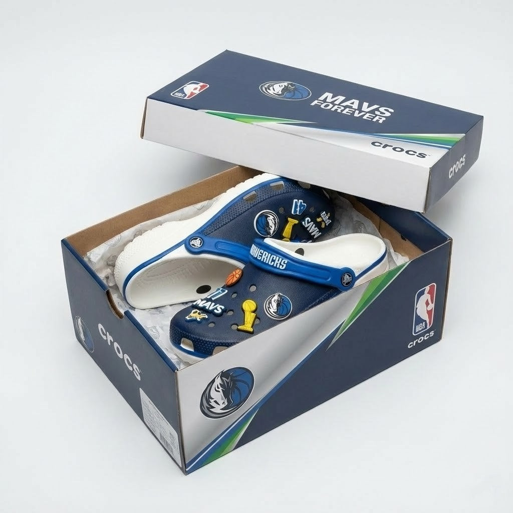 Dallas Mavericks NBA Crocs Clogs – “Mavs Forever” Navy Blue Unstoppable Fan Footwear - LeagueLockerGear