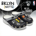 Brooklyn Nets NBA Crocs Clogs – “We Go Hard” Black White Relentless Jibbitz Set - LeagueLockerGear