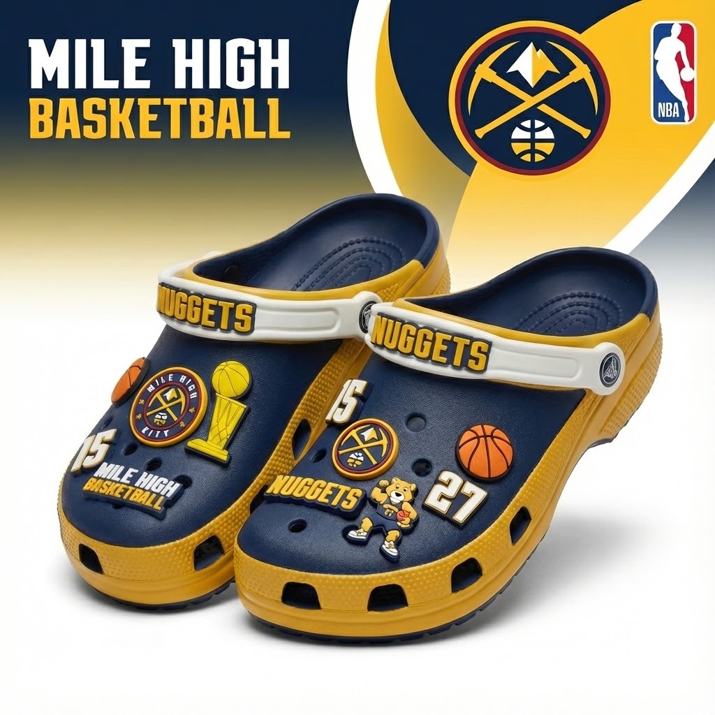 Denver Nuggets NBA Crocs Clogs – “Mile High” Blue Gold Elevated Jibbitz Set - LeagueLockerGear