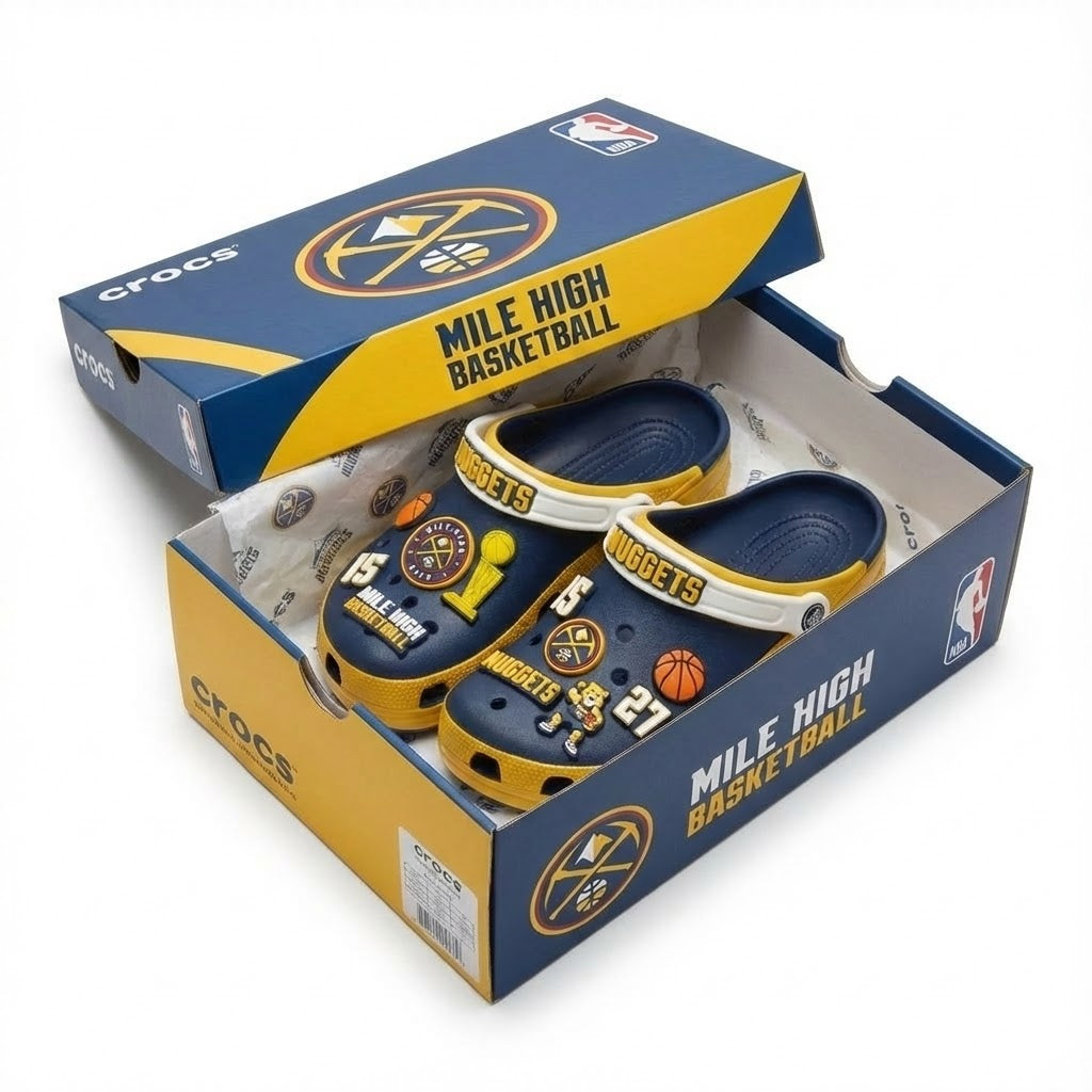 Denver Nuggets NBA Crocs Clogs – “Mile High” Blue Gold Elevated Jibbitz Set - LeagueLockerGear