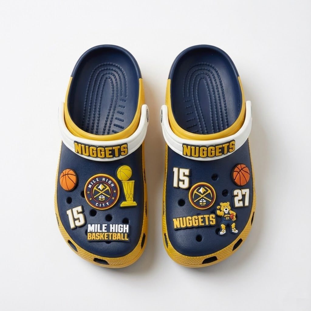 Denver Nuggets NBA Crocs Clogs – “Mile High” Blue Gold Elevated Jibbitz Set - LeagueLockerGear