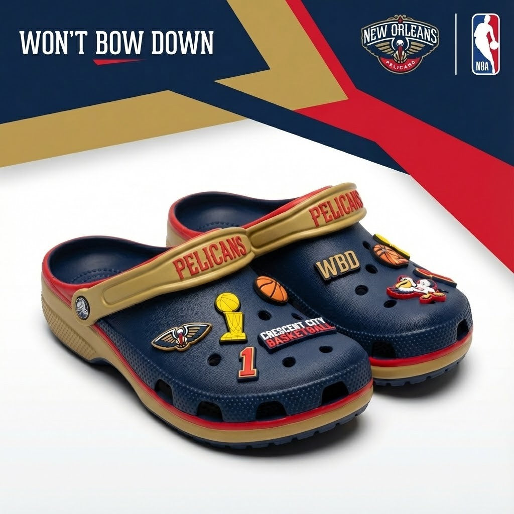 New Orleans Pelicans NBA Crocs Clogs – “Won’t Bow Down” Soaring Fan Apparel - LeagueLockerGear