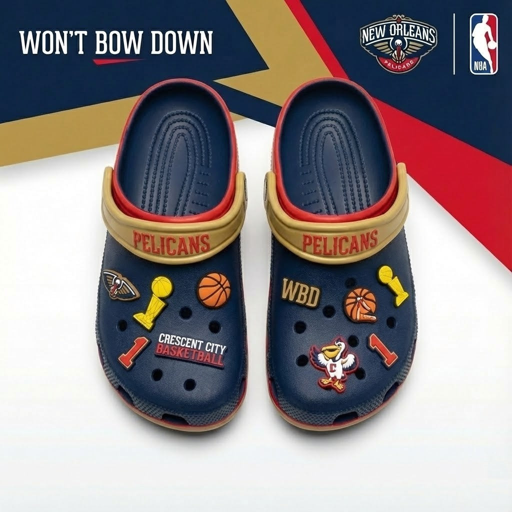 New Orleans Pelicans NBA Crocs Clogs – “Won’t Bow Down” Soaring Fan Apparel - LeagueLockerGear