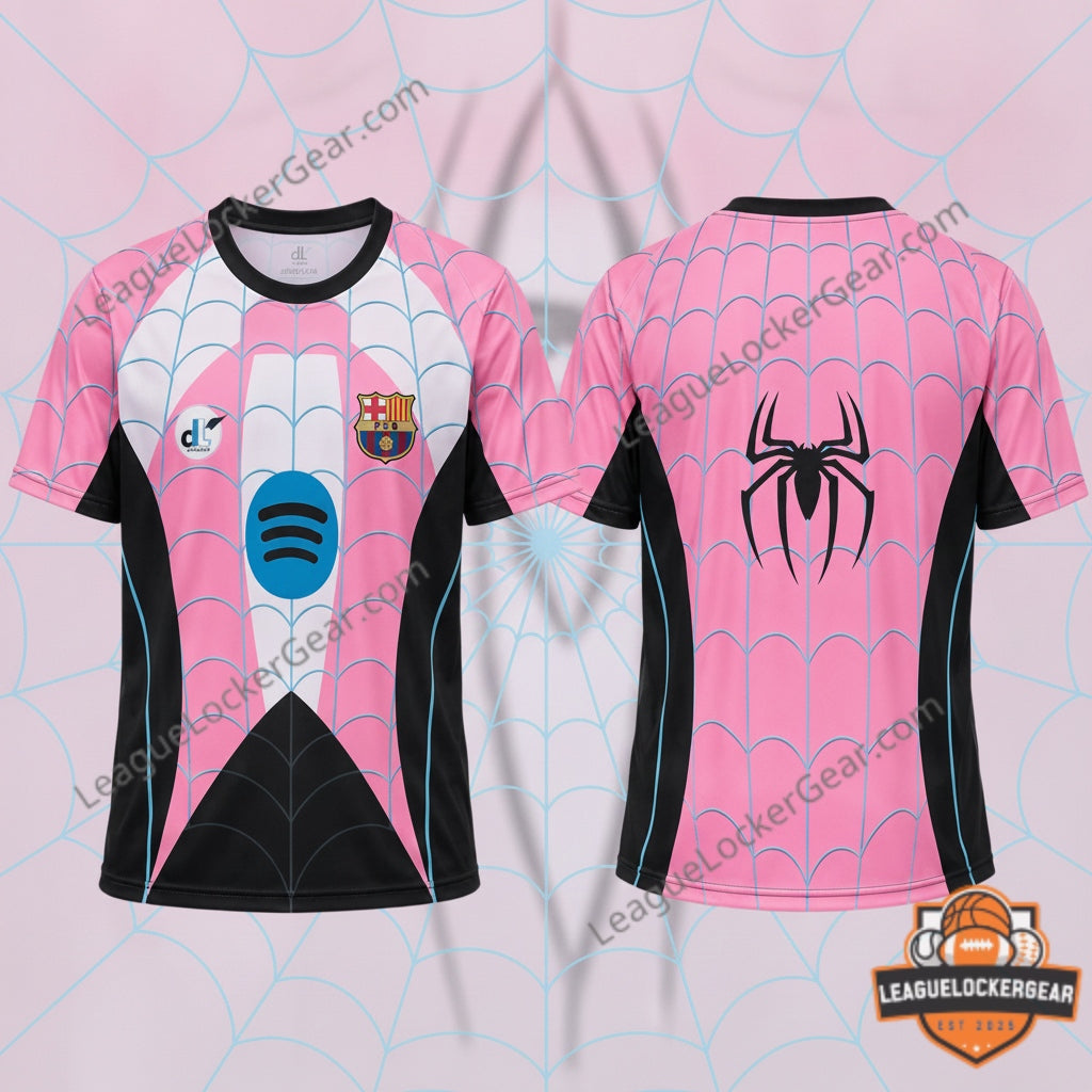 FC Barcelona Spider-Man Gwen Pink Edition Football Jersey - LeagueLockerGear