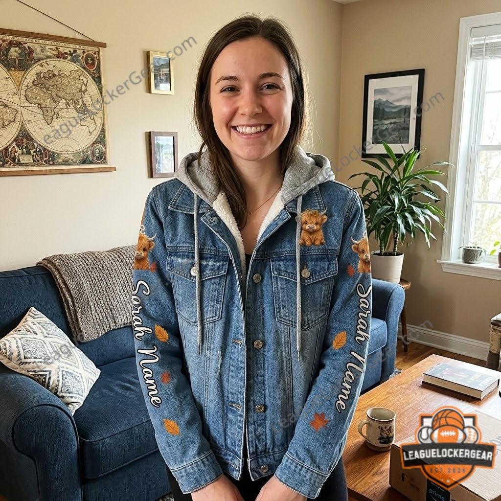 Highland Cow Is My Spirit Animal Custom Hooded Denim Jacket - LeagueLockerGear