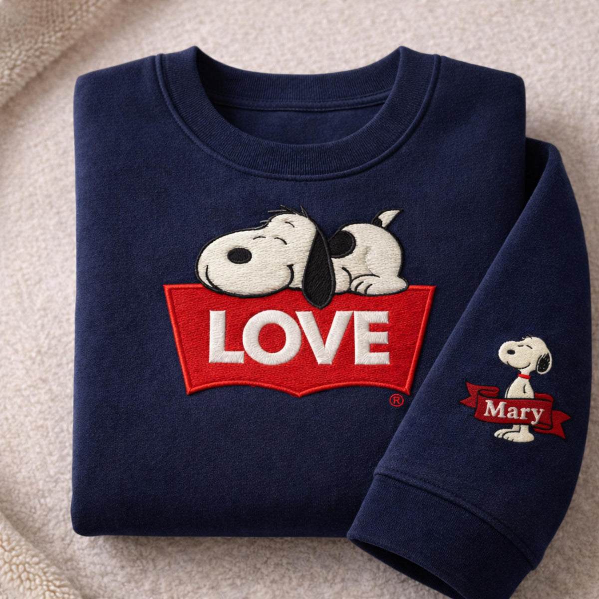 Personalized Cute Love Snoopy Embroidered Sweatshirt | Buy for only at THK BUY