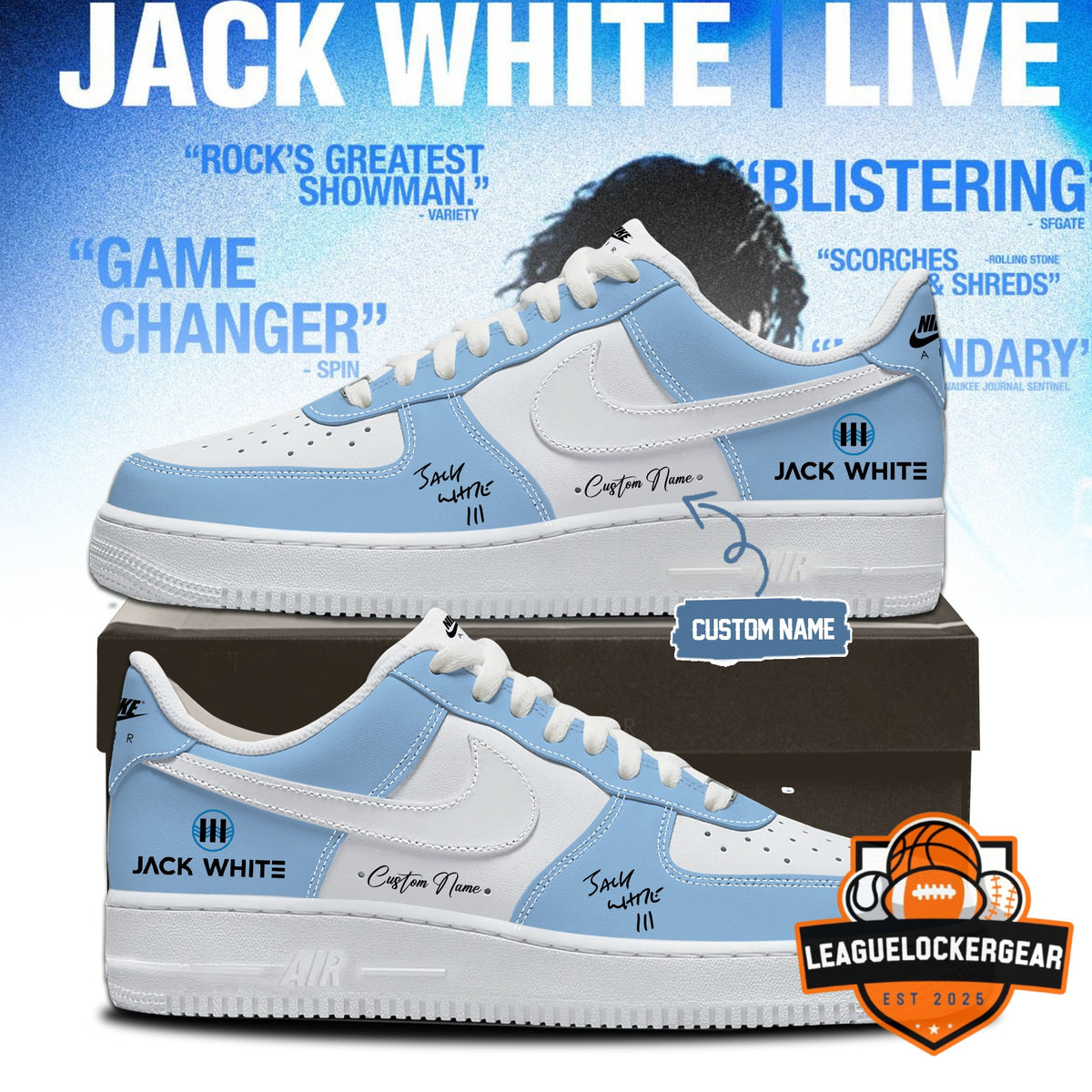 Jack White Live No Name Tour Air Force 1 Low Top Sneakers - LeagueLockerGear