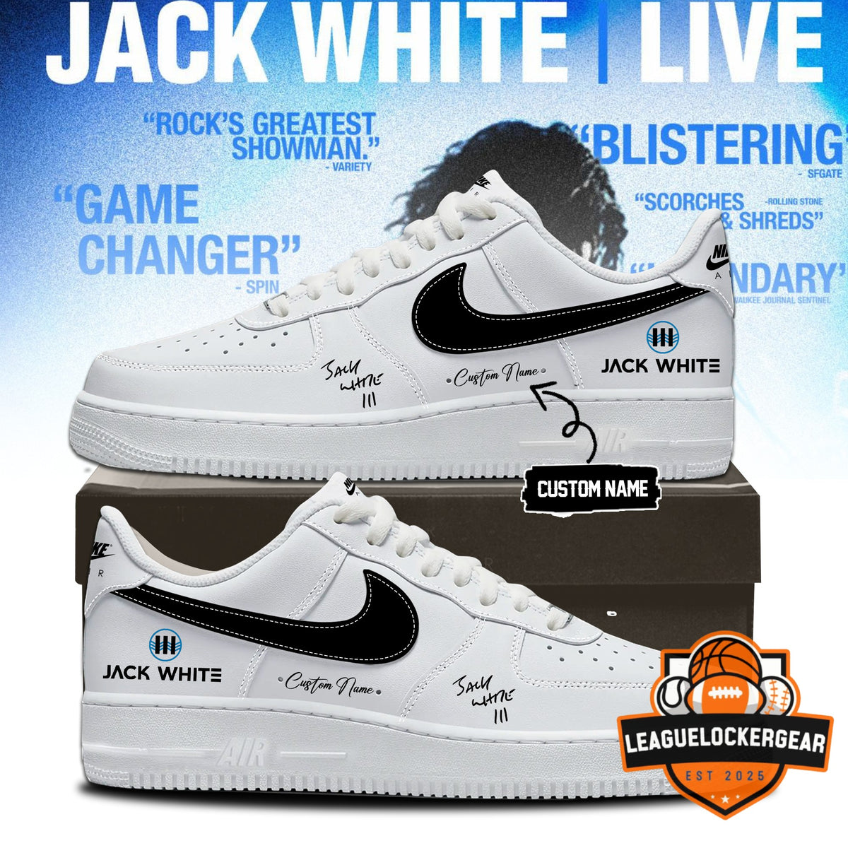 Jack White Live No Name Tour Air Force 1 Low Top Sneakers - LeagueLockerGear