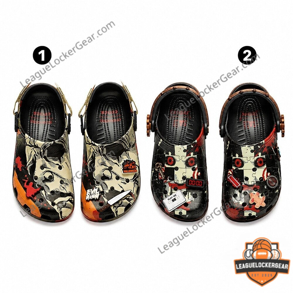 Jigsaw and Michael Myers Halloween 2026 Crocs Clogs