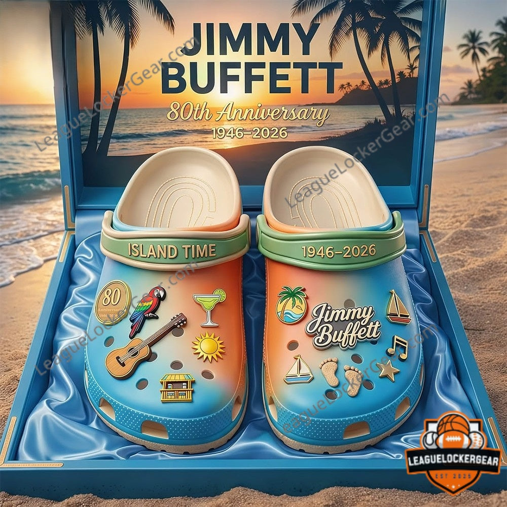 Jimmy Buffett 80th Anniversary 1946-2026 Island Time Crocs - LeagueLockerGear