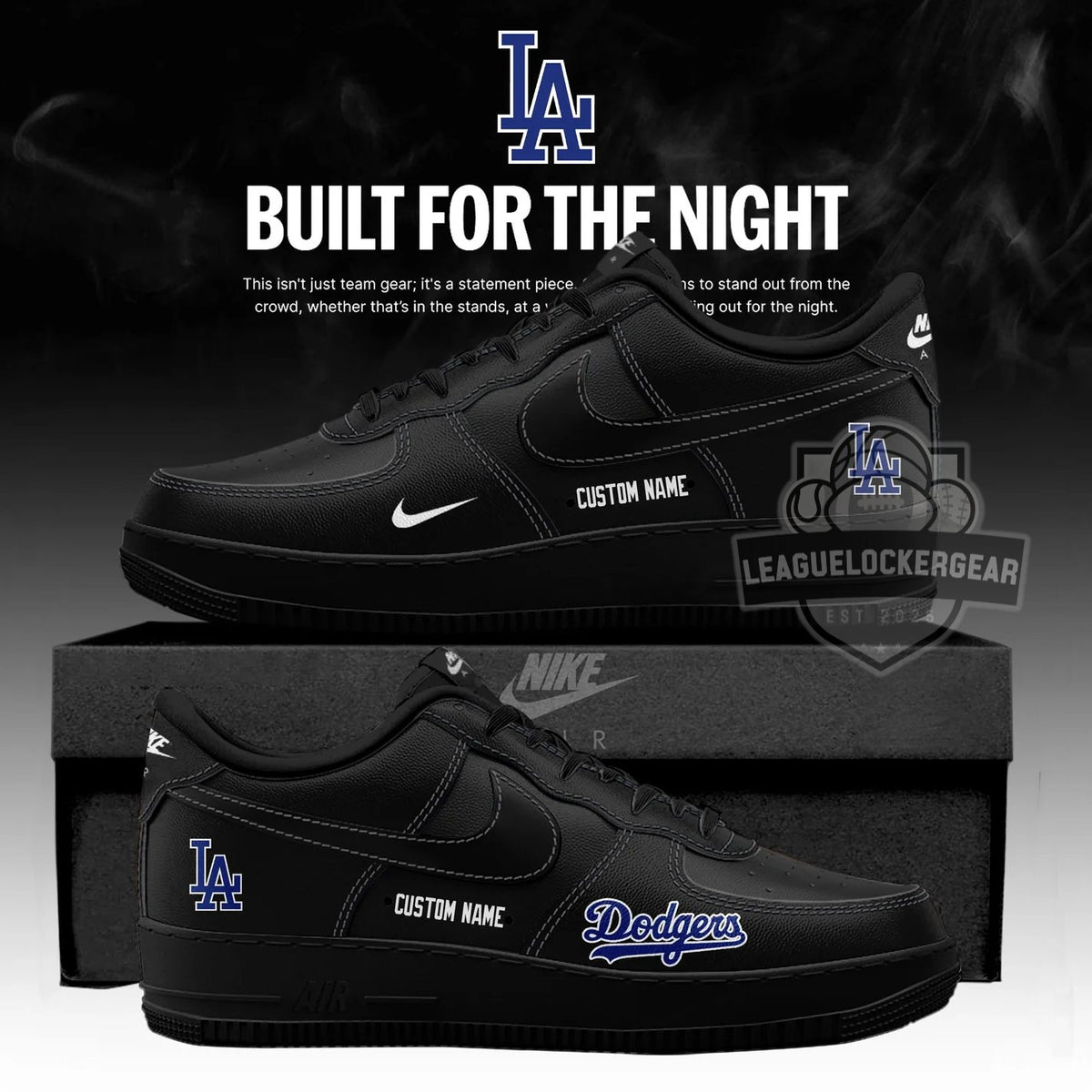 Los Angeles Dodgers 2026 Fashion Black Out Air Force 1 Shoes - LeagueLockerGear